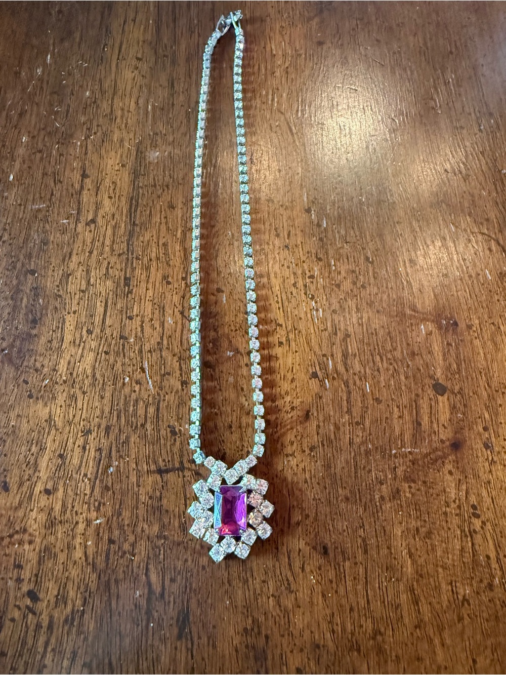 Rhinestone/pink stone vintage jewelry necklace